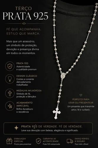 Terço Prata 925, 70cm