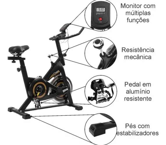 Bicicleta ergométrica spinning odin fit modelo chase