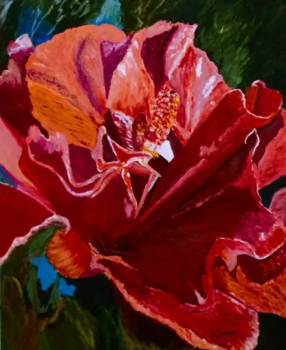 Tela pintura a óleo " Flor Ibisco Vermelho "