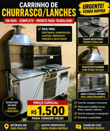 ? Carrinho Profissional para Churrasco, Hambúrguer e Lanches - R$ 1.500