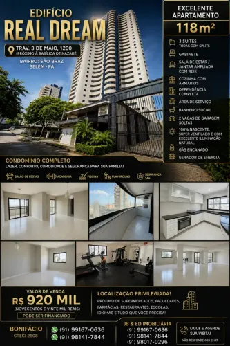 Edifícil Real Dream, Vendo excelente apto, c/área: 118m², 3 suites, andar alto