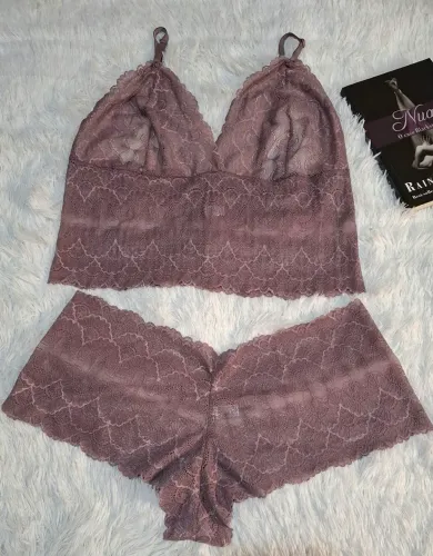 Conjunto Cropped + Calcinha Caleçon Em Renda 