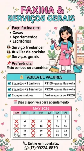 Procuro FAXINAS E SERVIÇOS DE FREELANCER