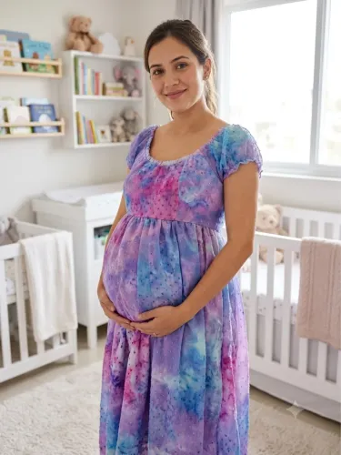 Vestido gestante - tecido tule e cetim