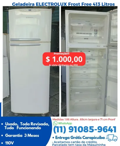 Geladeira $ 1.000,00 Frost Free, Entrega Grátis Carapicuiba 