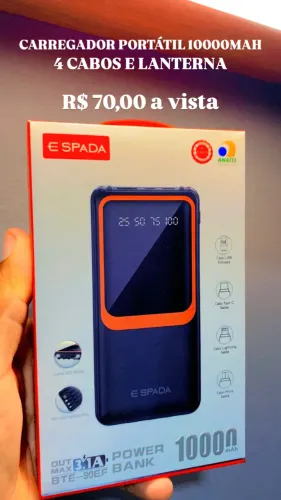 Carregador portátil 10000mah 4 cabos