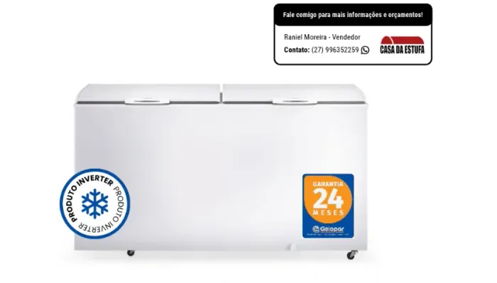 Freezer Horizontal 532L BIVOLT Inverter 2 Tampas GHBS530- GELOPAR