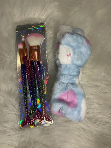 Kit de pinceis de sereia e faixa de cabelo skin care