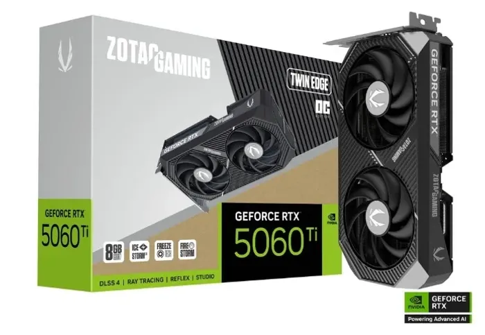 Placa de Vídeo Zotac RTX 5060Ti Twin Edge OC, 8GB, GDDR7, DLSS, Ray Tracing