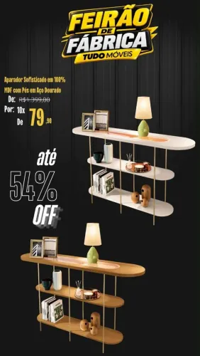 Aparador decorativo 100%MDF estrutura em aço dourado