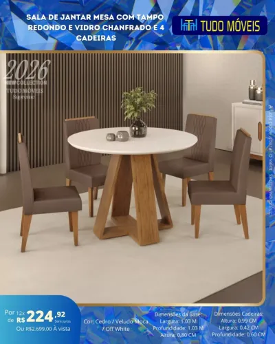 Sala De Jantar Mesa Redonda + 4cads almofadas 