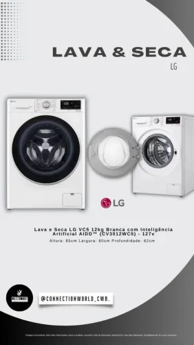 Lava e Seca LG VC5 12kg Branca com Inteligência Artificial AIDD CV3012WC5 127v - nova