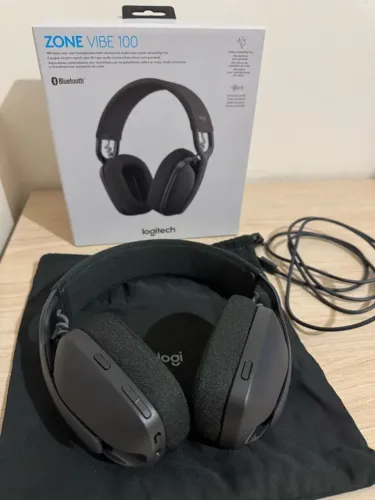 Headset fone Logitech zone vibe 100 sem fio bluetooth recarregável