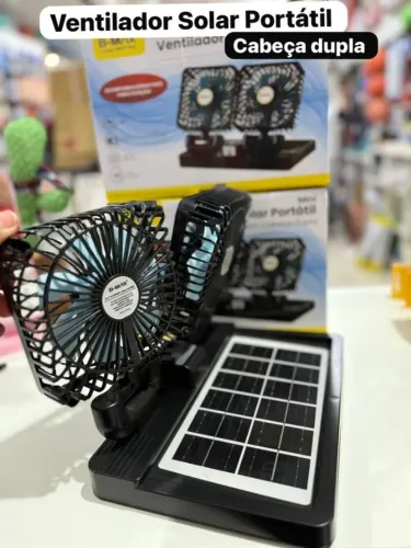 Ventilador Solar Portátil Recarregável Cabeça Dupla | USB | Silencioso | Alta Potência