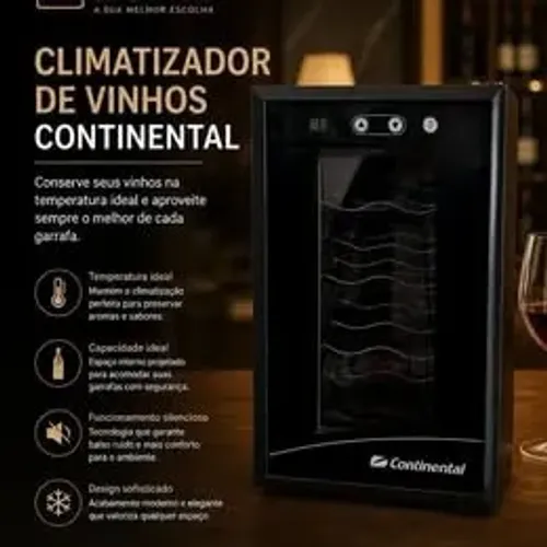 Adega Climatizada Continental Preta 8 Garrafas Display Digital