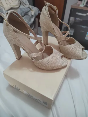 Sandália salto/ Gliter Ouro Light (37)