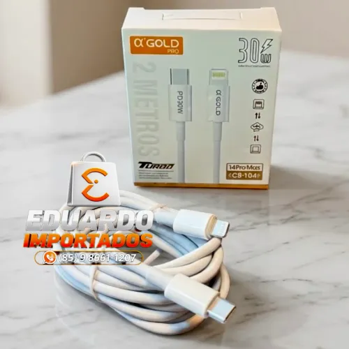 Cabo PD Fast Charge 30W USB-C Tipo-C / Lightning iPhone, A'Gold PRO 2 Metros