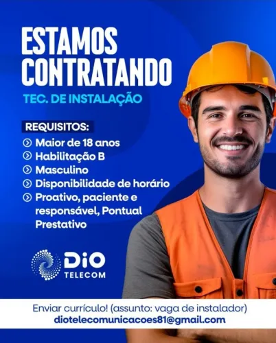 Auxiliar técnico em instalação de Internet com ou sem experiência com.CNH