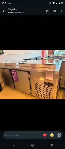 Balcão refrigerado inox pista tampo de vidro cubas de inox