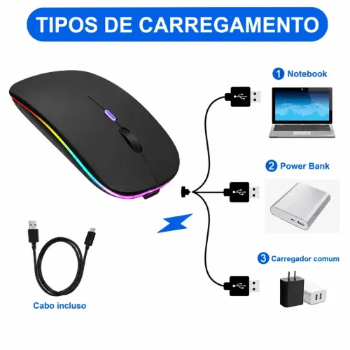 Mouse sem Fio Recarregável Bluetooth & Wireless 2.4 GHz