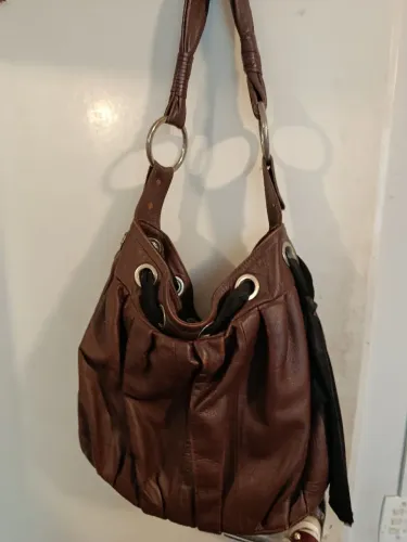Bolsa de couro legítimo marrom pinhão