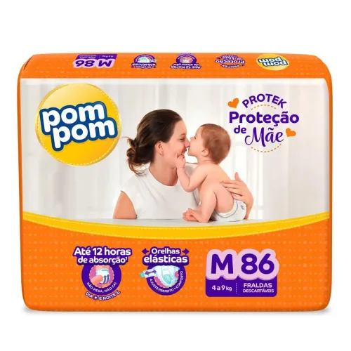 Fralda Pom Pom Protek Proteção de Mãe - TAMANHO M - 86 unidades