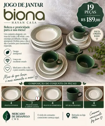 JOGO DE JANTAR BIONA - HAVAN CASA | 19 PEÇAS