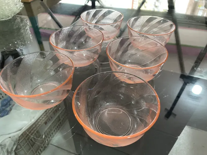 Louça Conjunto de Tigela de Sobremesa Rosa com Desenhos Jateado