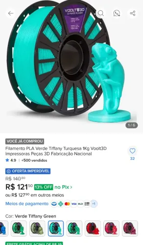 Filamento PLA impressora 3d 850g Voolt