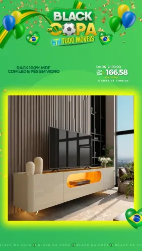 RACK 100% MDF COM LED EM VIDRO