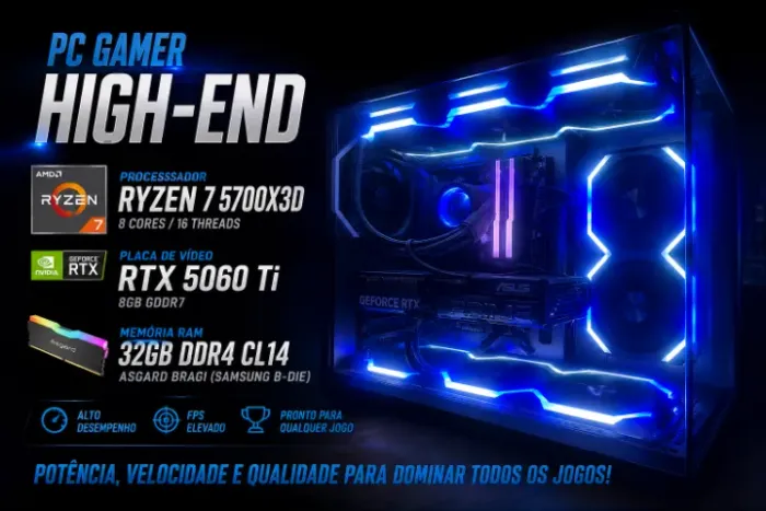 PC Gamer High-End - Ryzen 7 5700X3D / RTX 5060 Ti / 32GB RAM CL14 ASGARD BRAGI (Samsung)