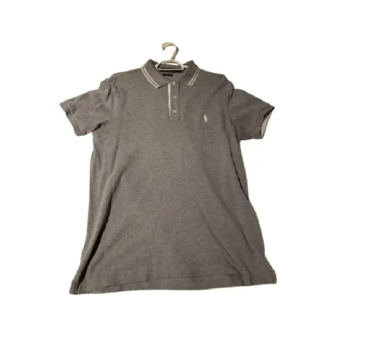 Camisa Polo Ralph Lauren Cinza Retilinea Detalhes Brancos Gola 100% Algodão - Tamanho M