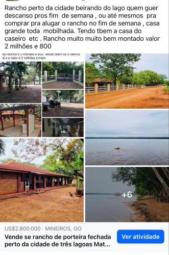 Vende se rancho de porteira fechada em três. Lagoas Mato Grosso do Sul