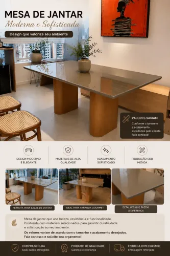 Mesa de Jantar Moderna com Vidro | Sob Medida | Design Sofisticado