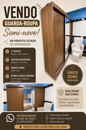 GUARDA-ROUPA DE CASAL COM PORTAS DE CORRER - R$