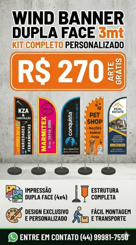 Wind Banner Flag Dupla Face 3m Kit Completo Personalizado