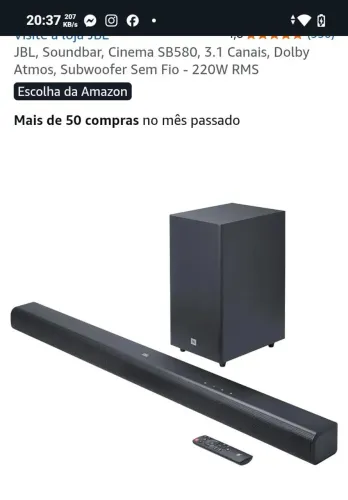 JBL, Soundbar, Cinema SB580, 3.1 Canais, Dolby Atmos, Subwoofer Sem Fio - 220W RMS