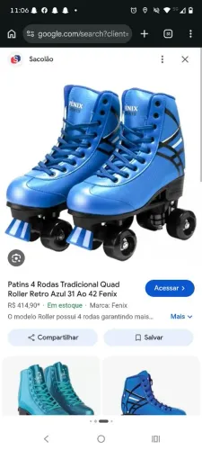 Patins Fênix Quad Roller Retrô (Azul) + Kit de Proteção Atrio - Seminovo!