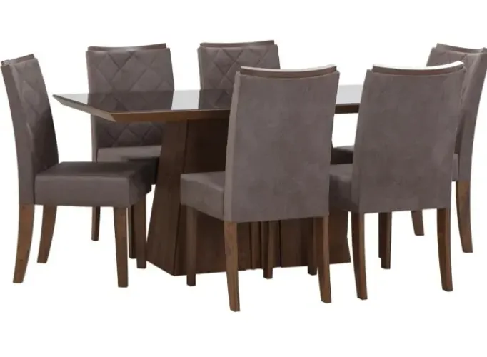 Conjunto Mesa Jantar 6 Lugares DJ Móveis Itália - Tampo de Vidro (usado)