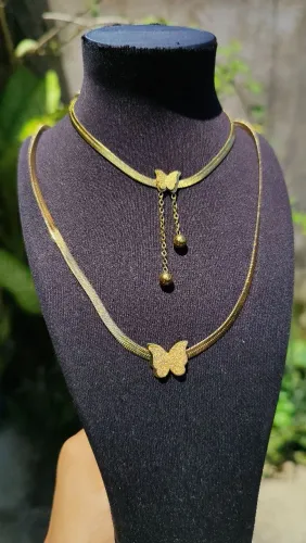Conjunto feminino colar e pulseira de borboleta 