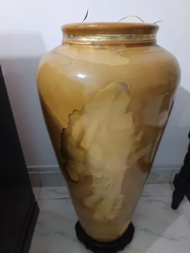 Vaso Decorativo Grande em Cerâmica Esmaltada Dourada 58 cm