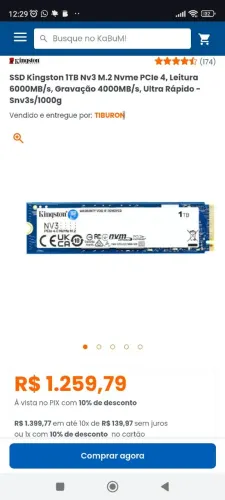 Nvme M2 1TB Kingston (2 meses de uso)