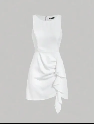 SHEIN MOD Vestido Sólido Feminino com Babados, Sem Mangas