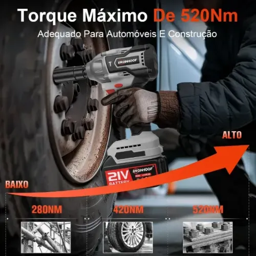 Chave De Impacto Potente Parafusadeira Brushless 520Nm