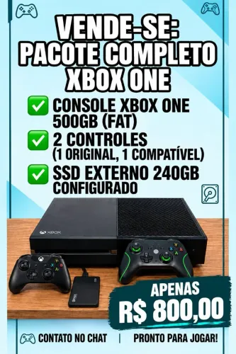 Xbox one 500gb + 2 controles + ssd 240gb