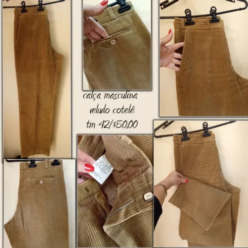 Calça masculina veludo cotelê 