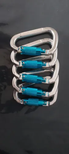 5 x Mosquetão Profissional Alumínio Pera - Trava Tripla 25kN (MG Cinto)
