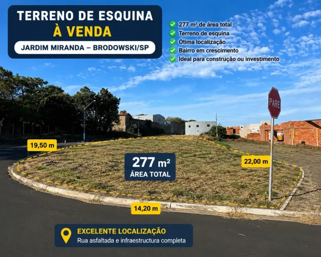 Terreno de esquina 277m² Jardim Miranda Brodowski