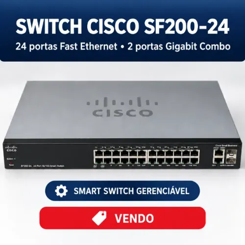Switch Cisco 24 Portas SF200-24 Gerenciável - Uso Em Escritório/Empresa