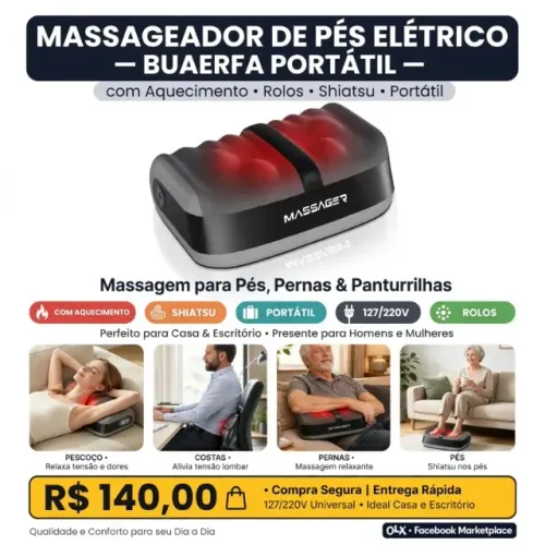 Massageador De Pés Elétrico Buaerfa Portátil com Aquecimento E Rolos, Shiatsu, Massagem